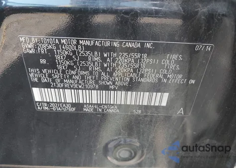 2014 Toyota Rav4 Limited z USA, uszkodzony, nr VIN 2T3DFREV9EW210978